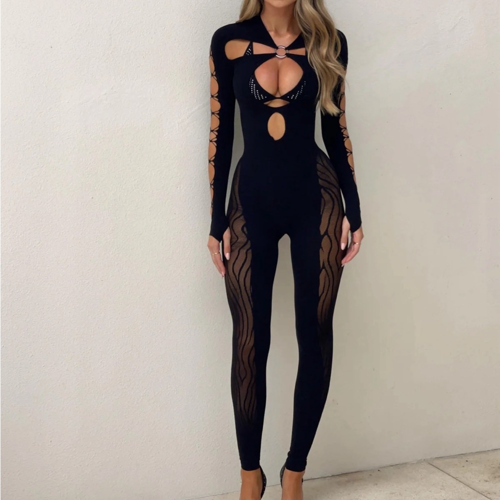 Eluna Jumpsuit with rhinestone bralette black one size